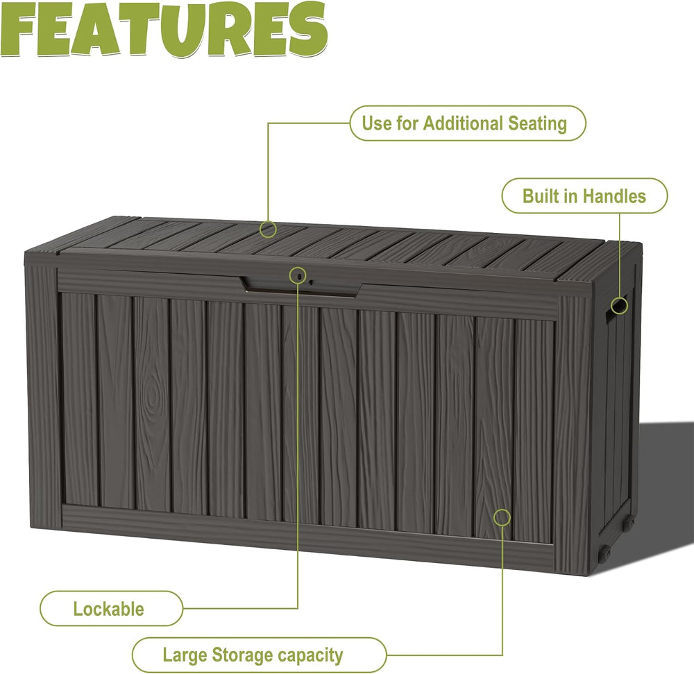 DRATO 155 Gallon Deck Box Waterproof Outdoor Storage Box with Wheels, Black