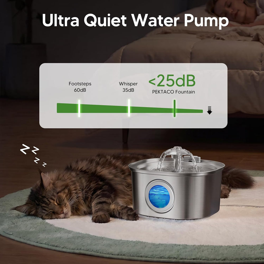 PEKTACO Cat Water Fountain, 3.2L Stainless Steel Pet Fountain, 1 Filter