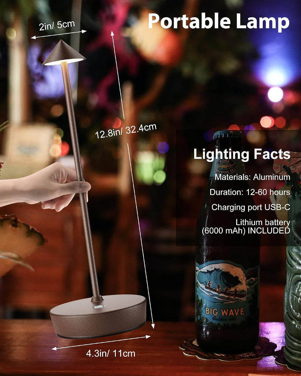 LED Cordless Lamp Rechargeable 6000mAh Battery Outdoor Table Light