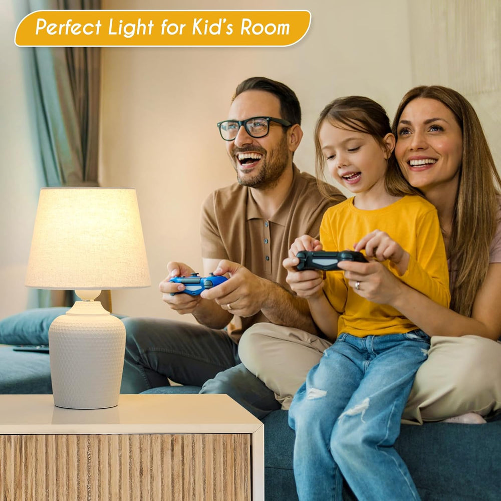 11.8’’ Small Table Lamps Set of 2 for Bedroom Kid’s Room, Beige & White