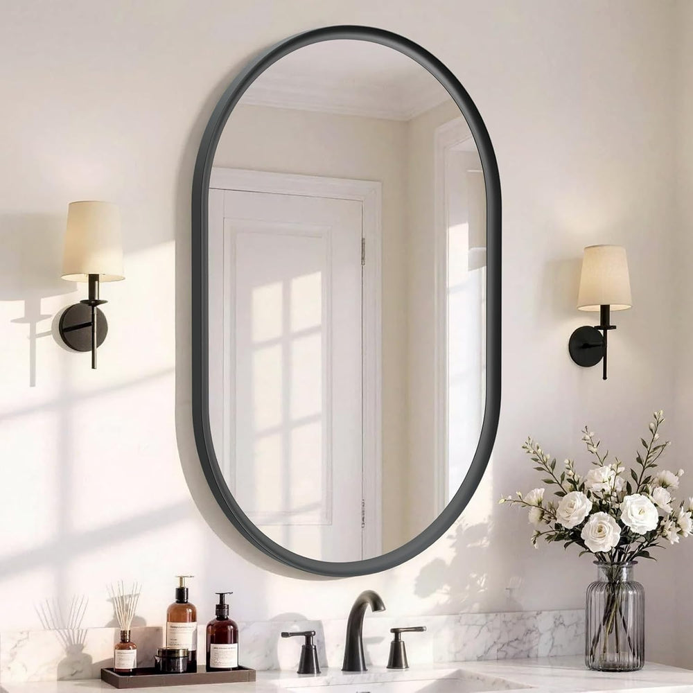 USHOWER Black Oval Mirror 24x36 Inch, Oval Bathroom Mirror