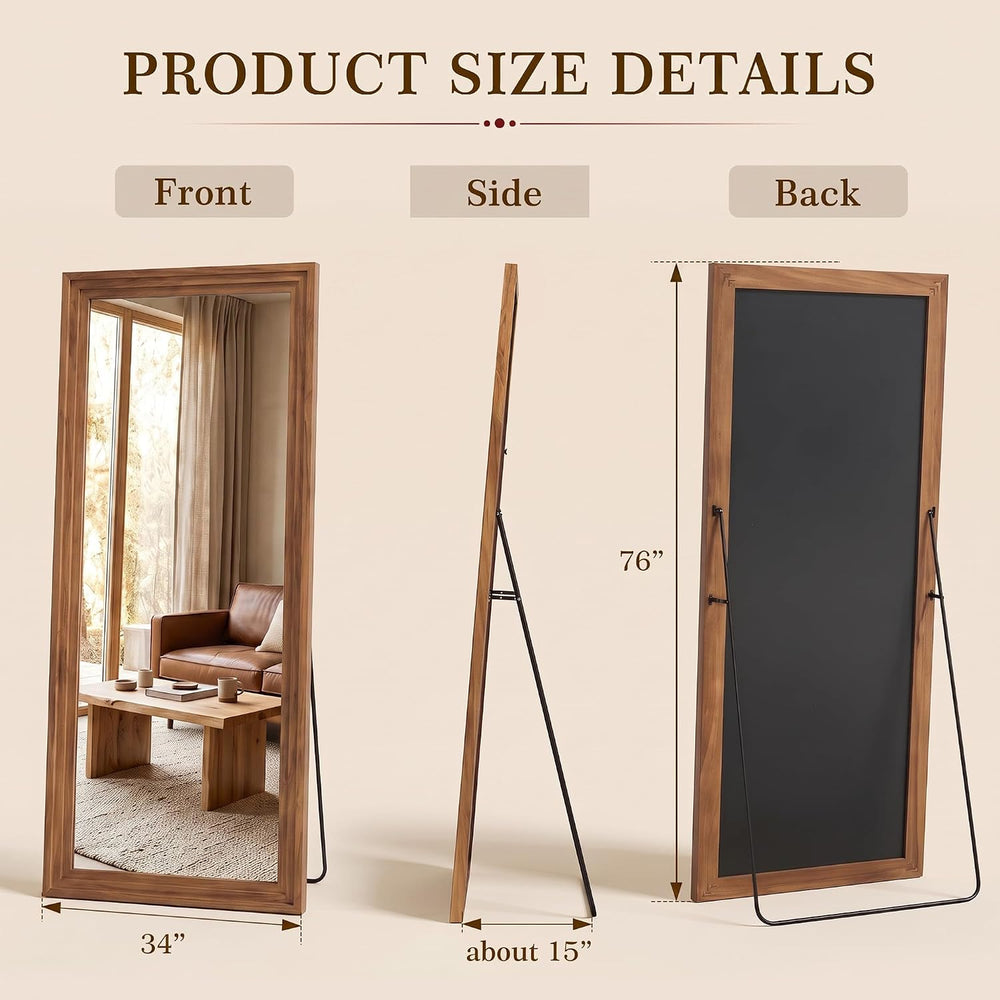76"x34" Full Length Mirror, Large Wood Floor Mirror, Brown