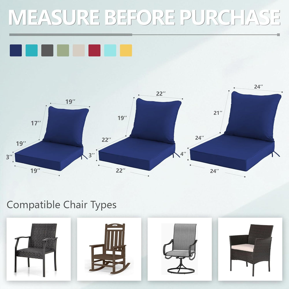 22x22 Inch Patio Chair Cushions Set of 2, Outdoor Furniture Cushions - Remova...