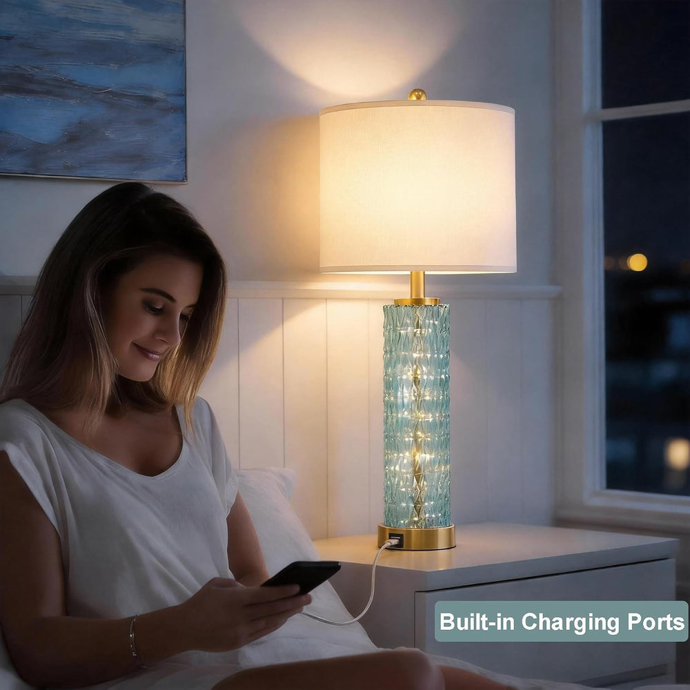 Oneach 27.75" Coastal Blue Table Lamps Set of 2 with Nightlight for Bedside
