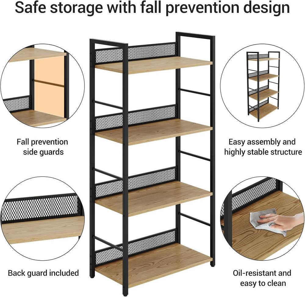4 Tier Bookshelf, Classic Tall Bookcase Storage Organizer for CDs Books