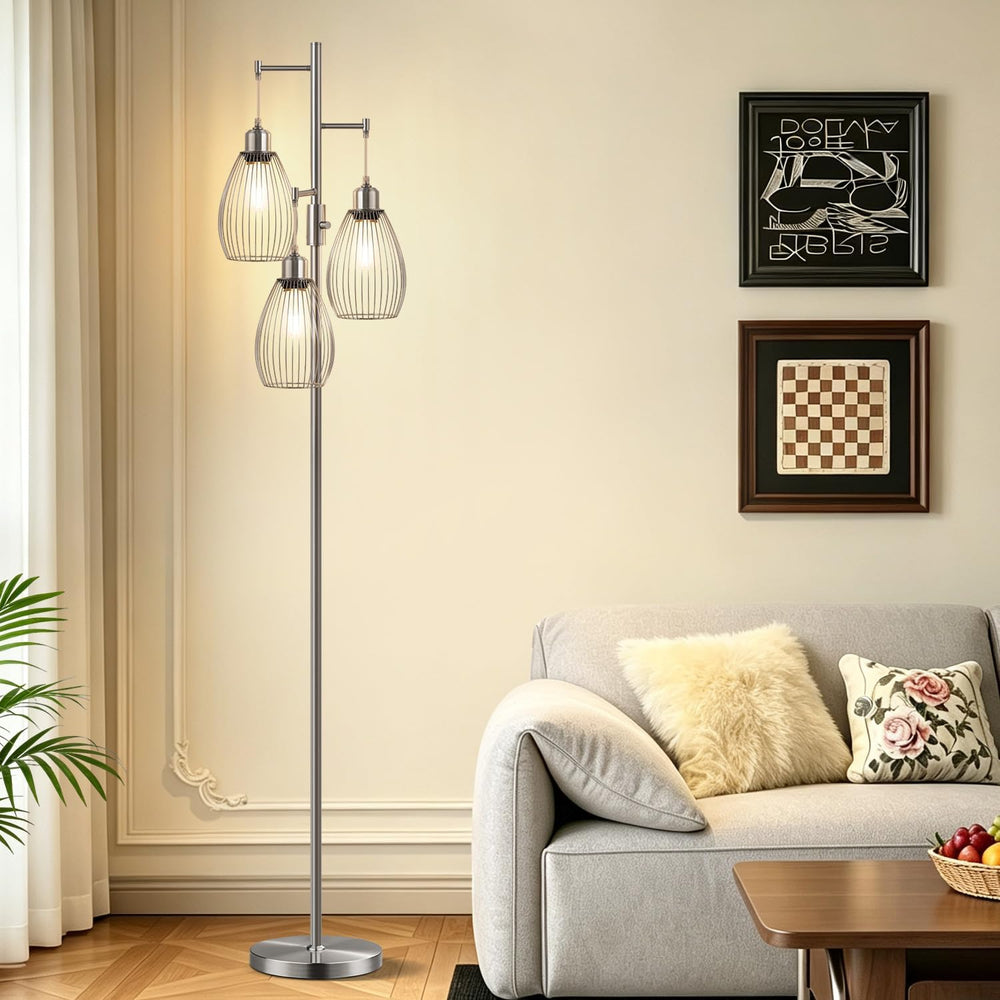 Nintiue Dimmable Floor Lamp, 3 x 800LM LED Edison Bulbs Included, Industrial ...