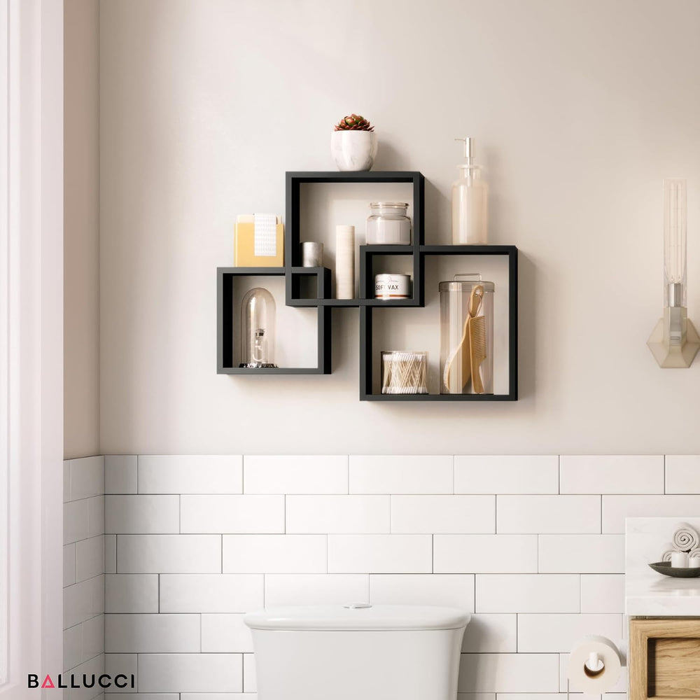 Ballucci Modern Interlocking Cube Floating Shelves, Wall Mount Wood Square Sh...