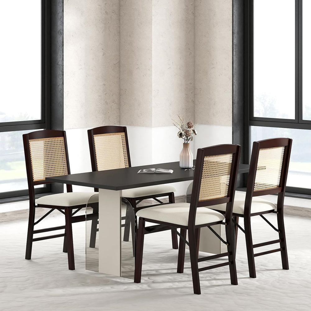 GOFLAME Folding Dining Chairs Set of 4, Linen Fabric Upholstered Kitchen Chai...