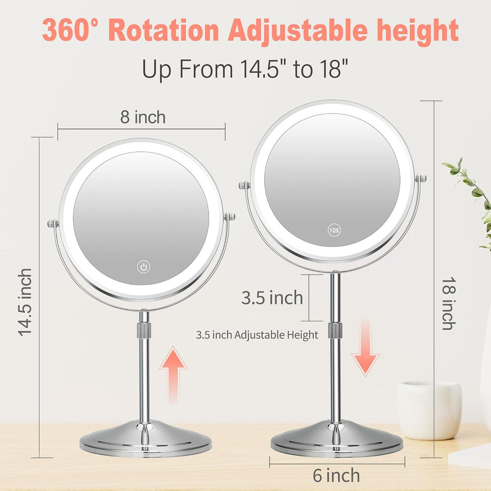 Lighted Makeup Mirror with Magnification, 10X 8’’Rechargeable Double Sided Va...