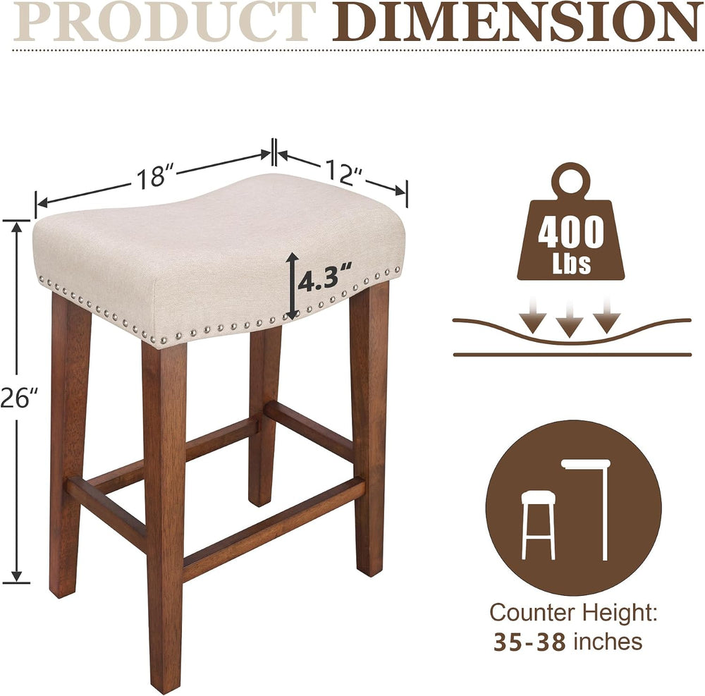 PrimeZone 26 Inch Counter Height Saddle Bar Stools Set of 3, Beige
