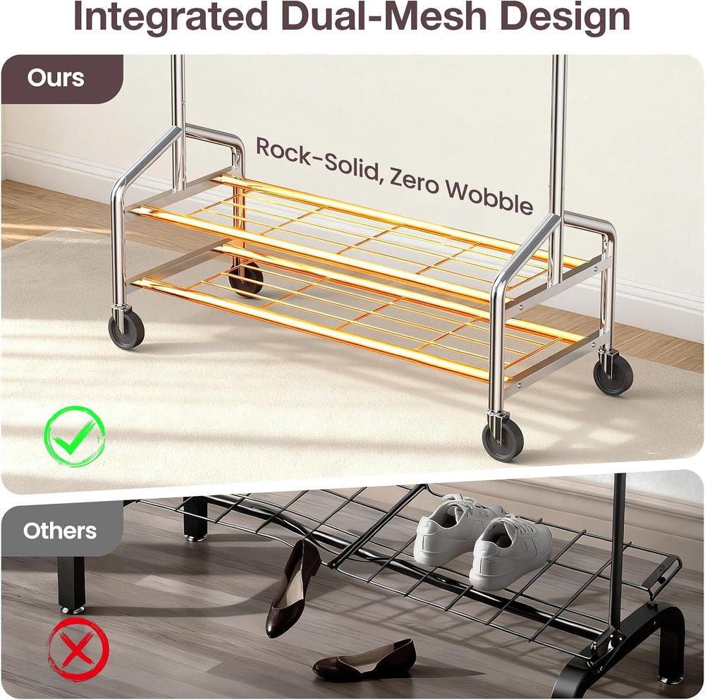 Heavy Duty Clothes Rack Load 650 LBS, Rolling Clothing Rack for Hanging Cloth...