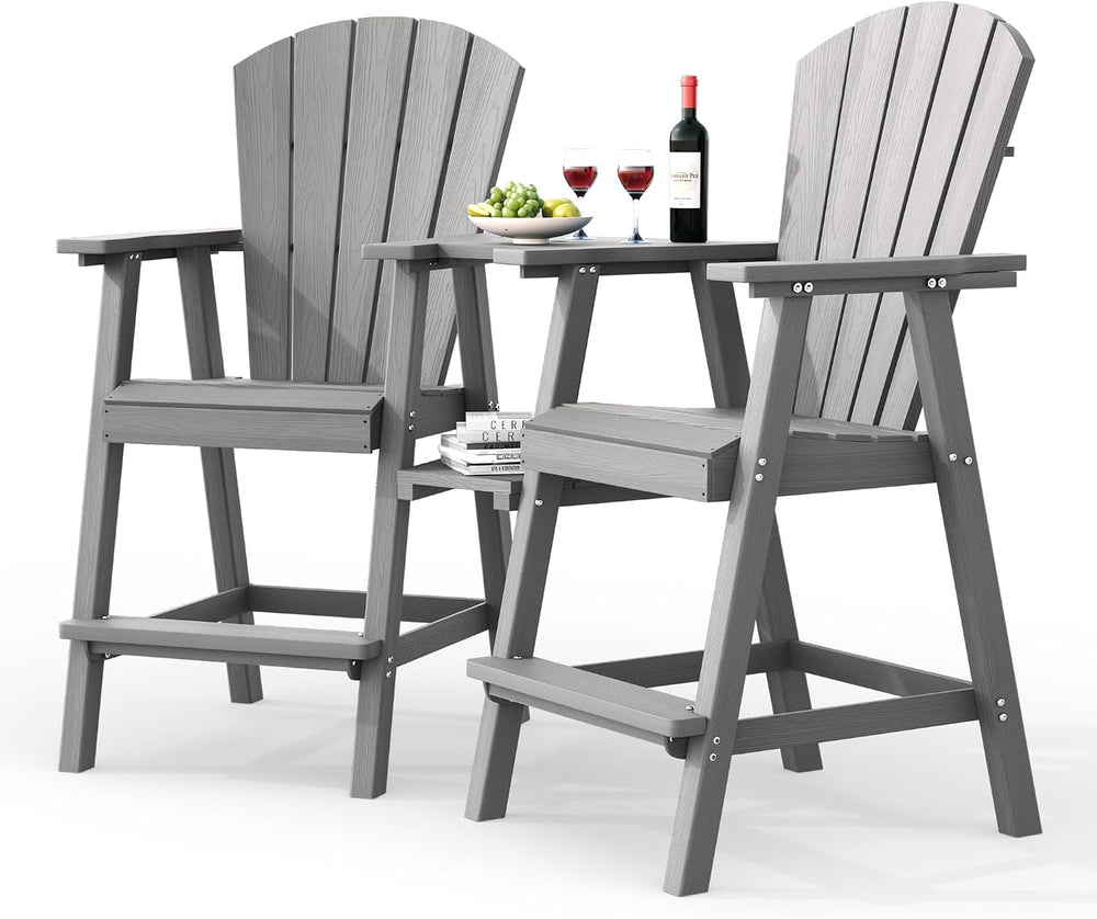 Ciokea Tall Adirondack Chairs Set of 2 with Connecting Trays, Gray