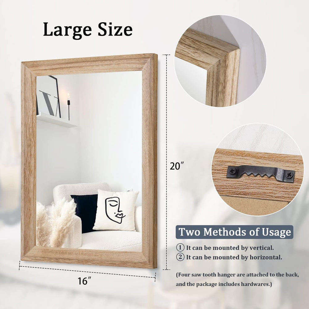 AAZZKANG Rustic Mirrors for Wall Rectangle Wooden Frame Hanging Mirror for Be...