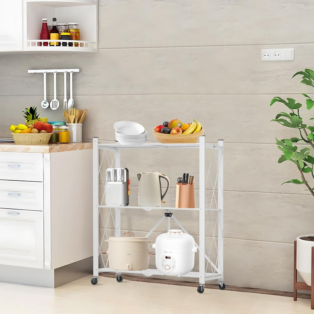 3 Tier Foldable Storage Shelf with Wheels Heavy Duty Garage Shelving