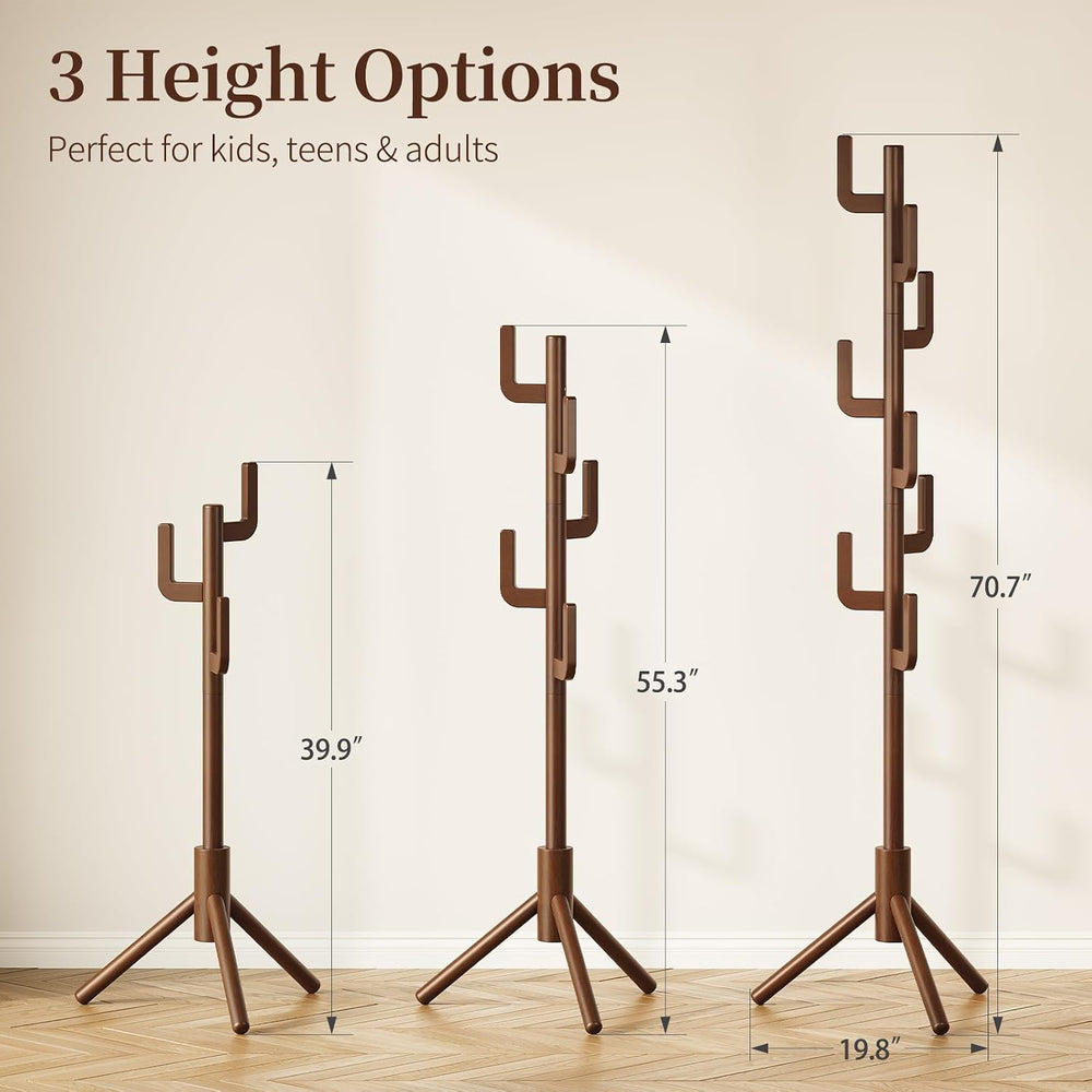 Yoobure Solid Wood Coat Rack - Cactus Coat Tree Freestanding with 8 Hooks, Co...