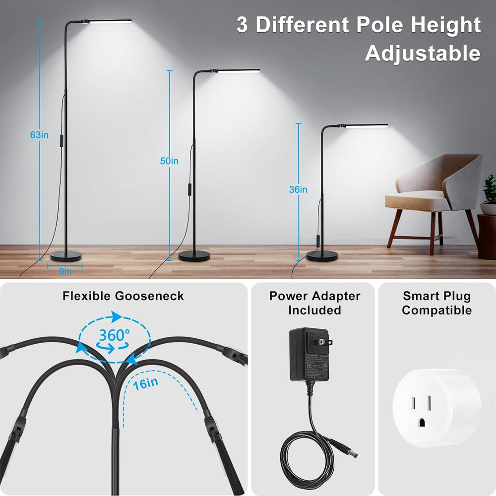 LED Floor Lamp, 18W/2000LM Bright Reading Floor Lamp for Office with Double H...