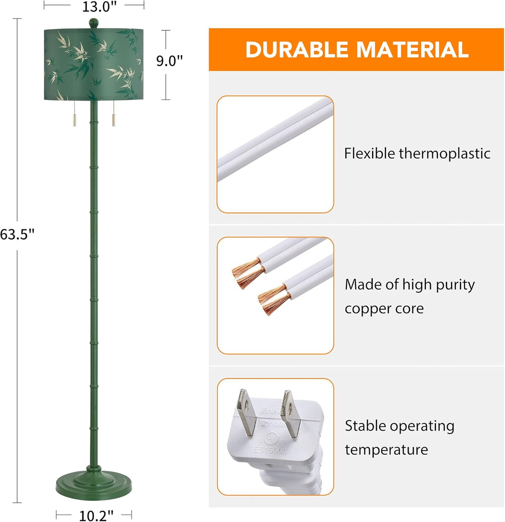 Upgraded 2-Light Mid Century Modern Green Floor Lamp for Living Room