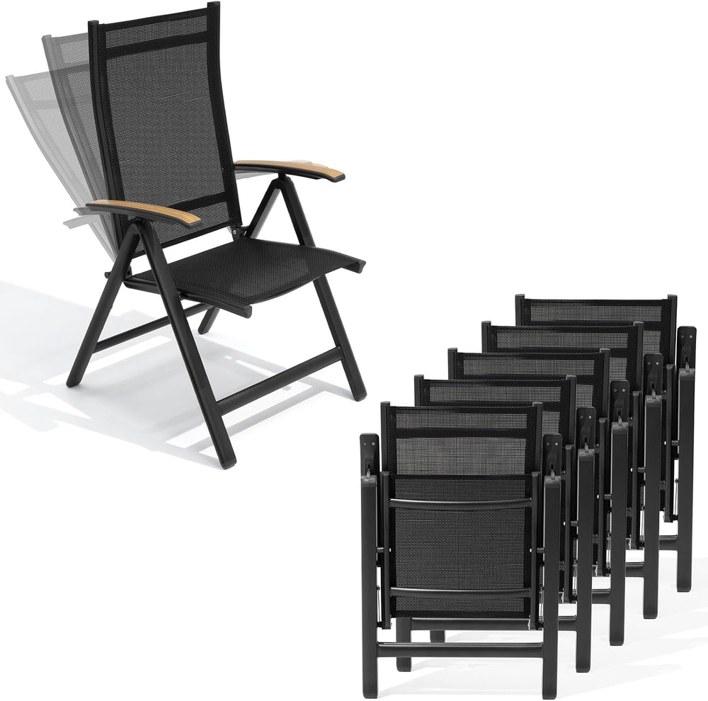 Crestlive Products Folding Patio Chairs Set of 6, Outdoor Recliner Chairs