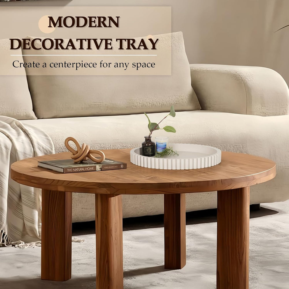 Oval Tray for Coffee Table Decor, 13" Concrete Coffee Table Tray,Cream Gray