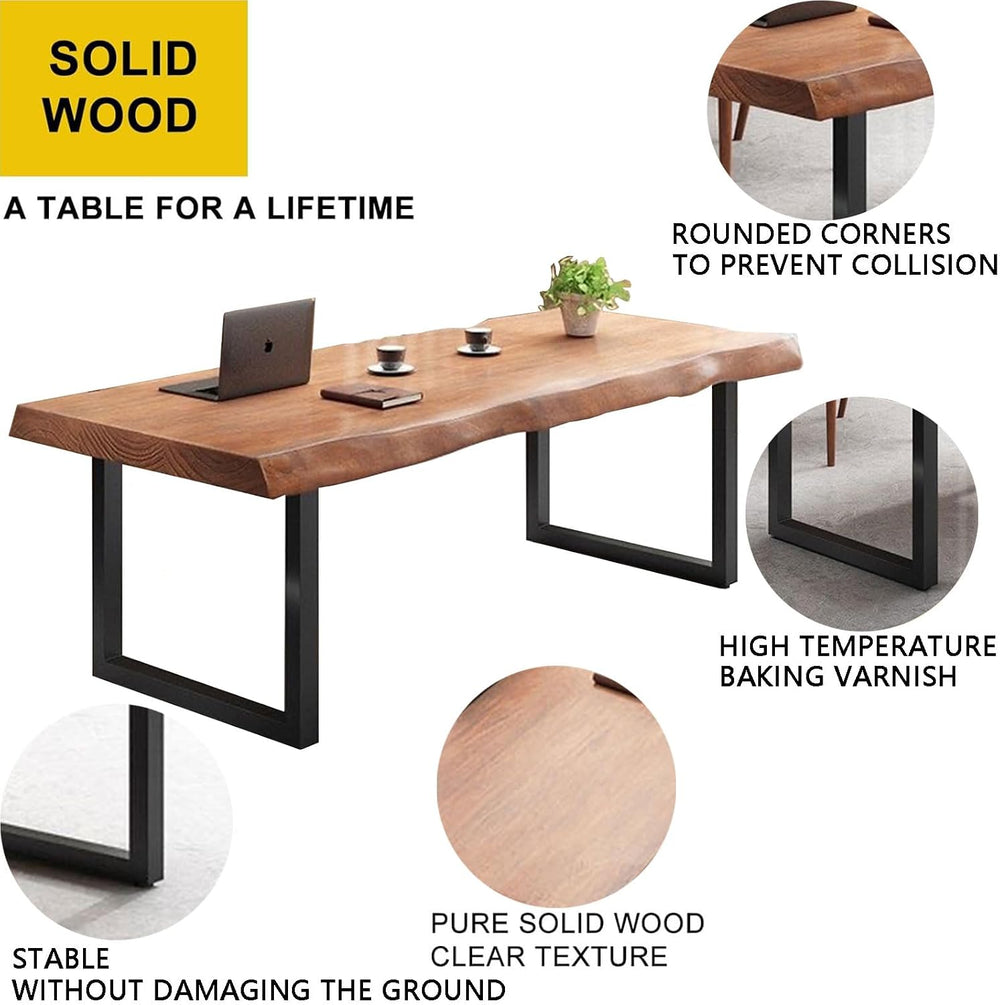 Stylish Solid Wood Office Desk with Sturdy Metal Base - Durable Multi-Size Ex...