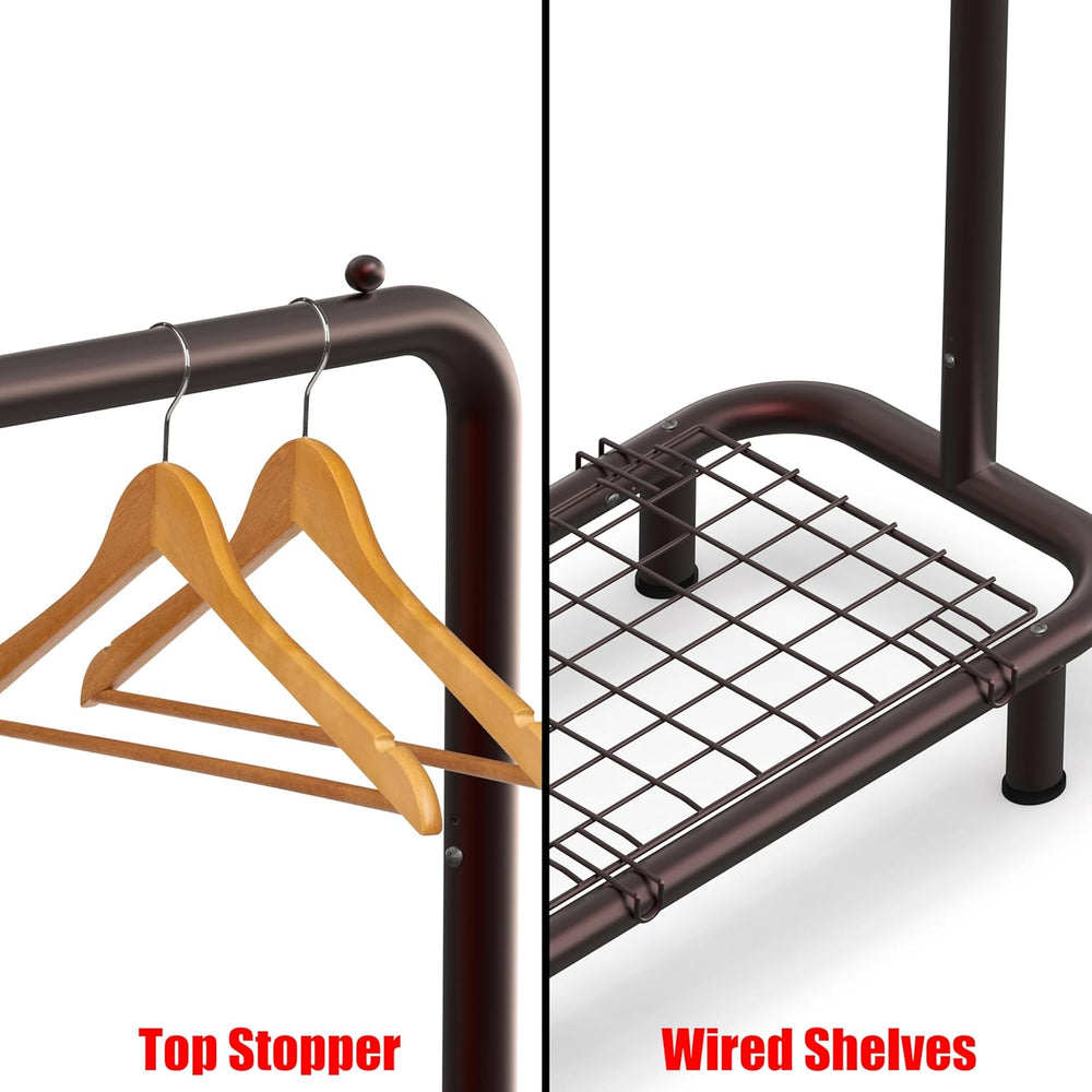 Simple Houseware Clothing Rack w/Industrial Pipe & Bottom Shelves, Bronze