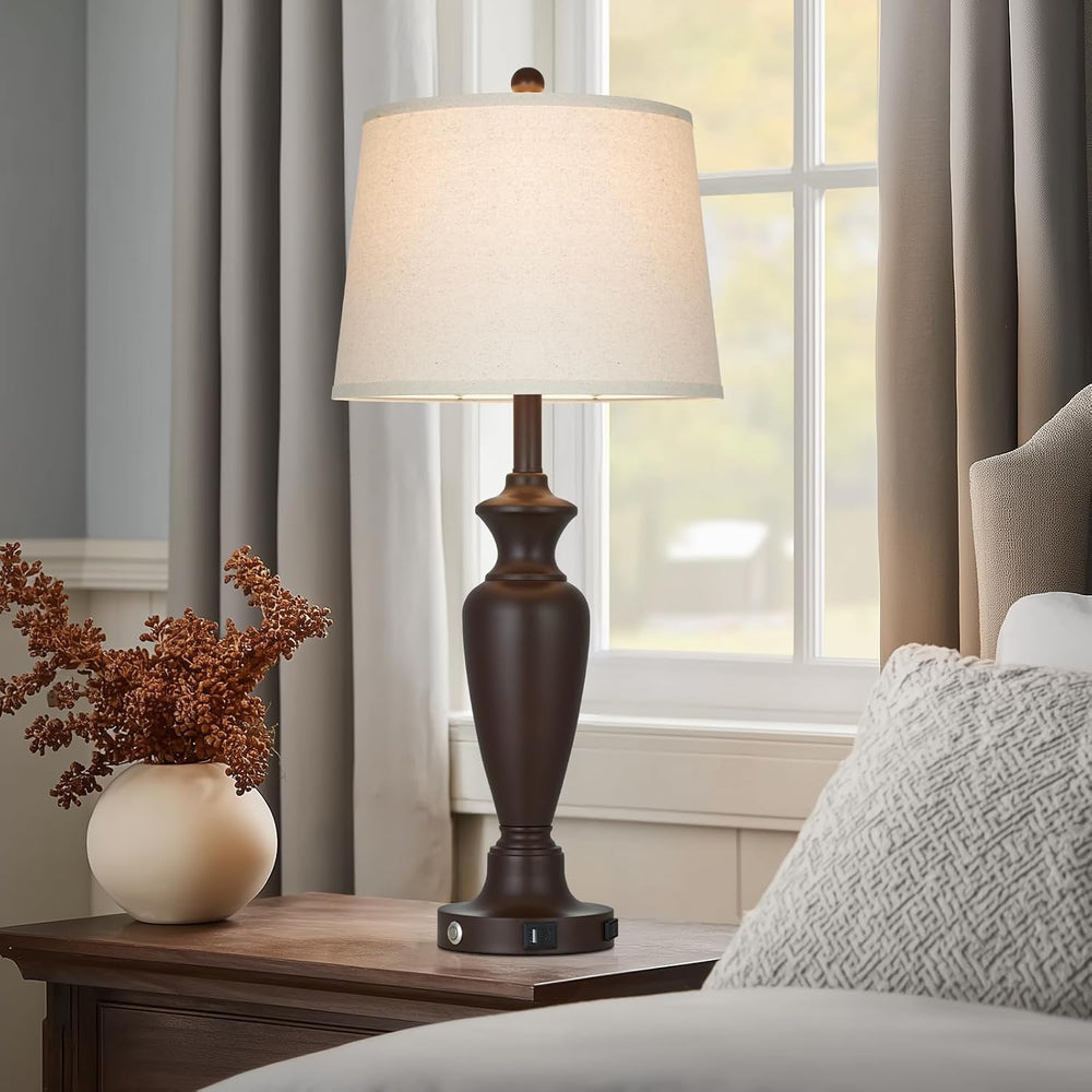 30" Tall Brown Table Lamp for Living Room, Touch Control Bedside Lamp fo...