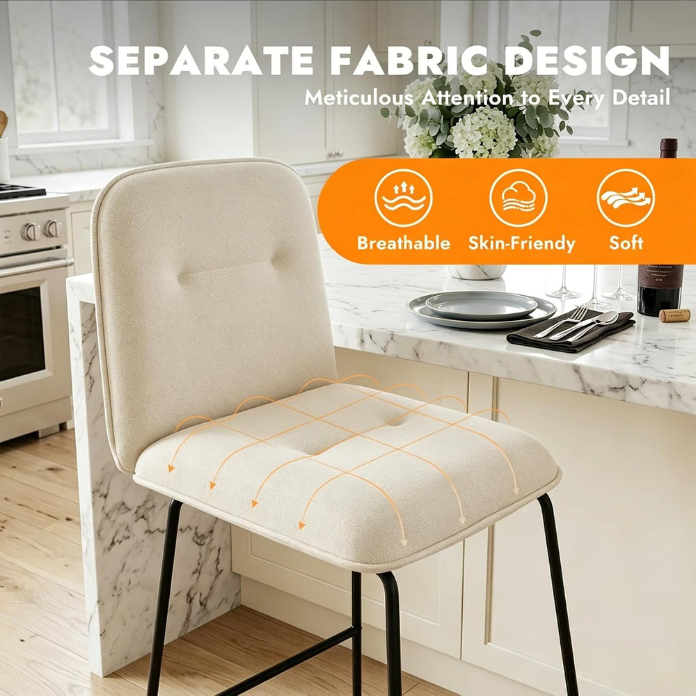 Bar Stools Set of 2, 26" Counter Height Bar Stools with Back, Modern Lin...