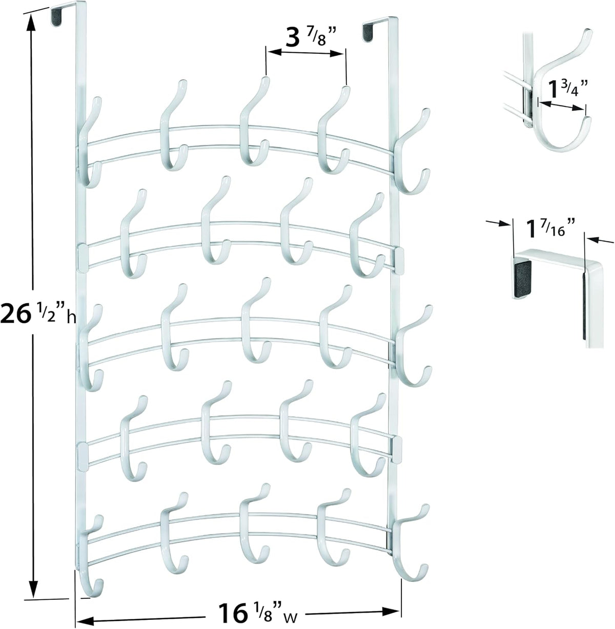 LYNK Professional® Home™ Over the Door Hooks - 46 Hook – Over the Door Coat Rack - Over the Door Hanger - Hanging Towels or Clothes - Bathroom, Bedroom, Laundry Room - Lifetime Ltd. Warranty, White