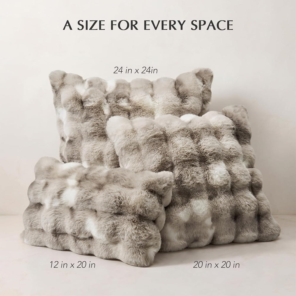 EverGrace Decorative Bubble Faux Fur Throw Pillow Cover, 20x20, Light Gray