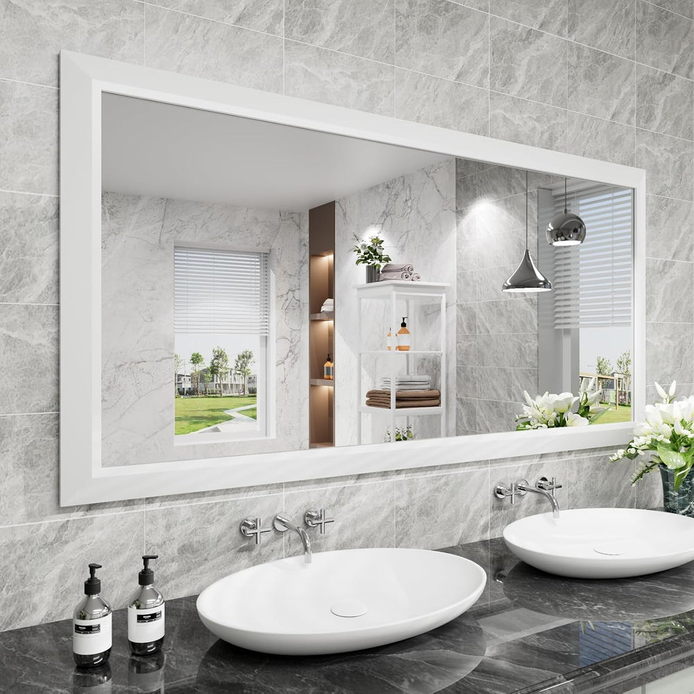 Amorho Bathroom Mirror for Wall 60x30 Inch, White Metal Framed