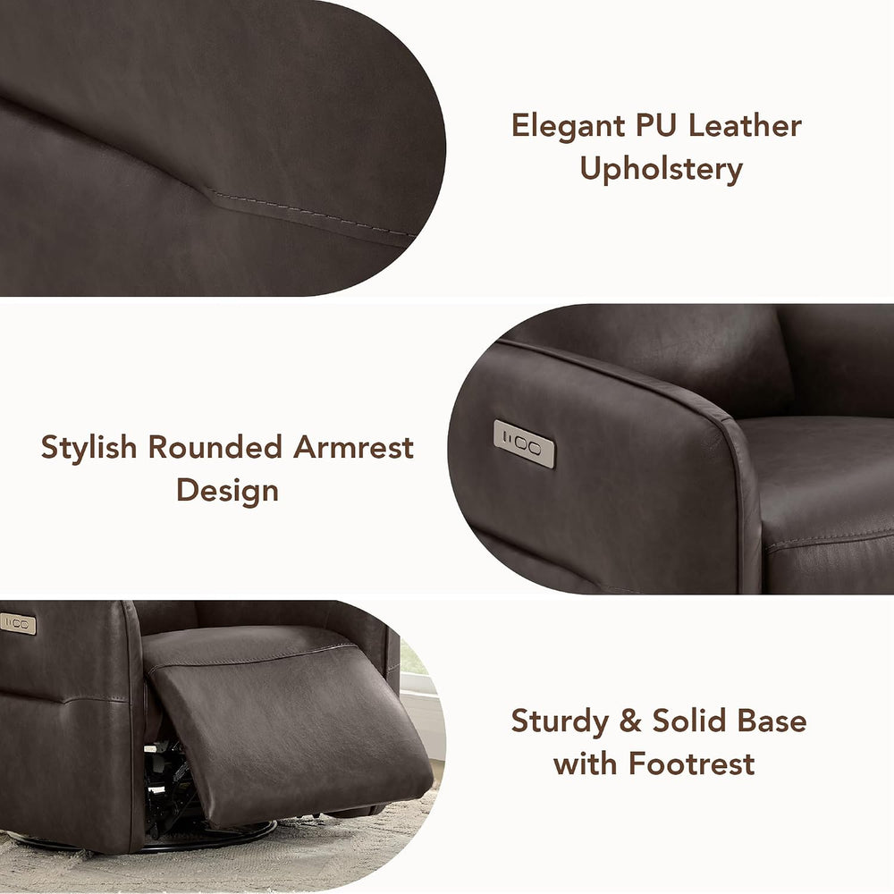 CHITA Faux Leather Power Recliner Chair, Swivel Glider, Chocolate Brown