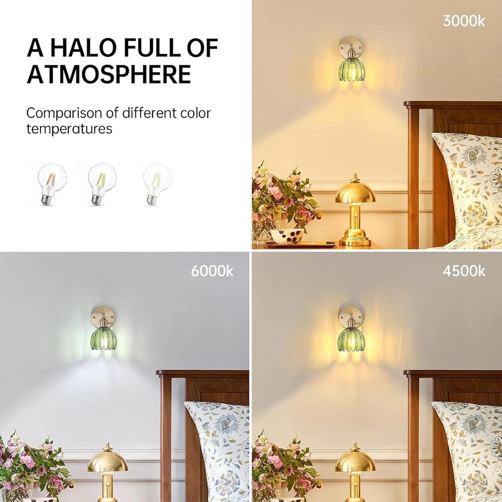 Shenmoyl Vintage Wall Sconces with Green Tulip Glass Lampshade 180 Degree Adj...