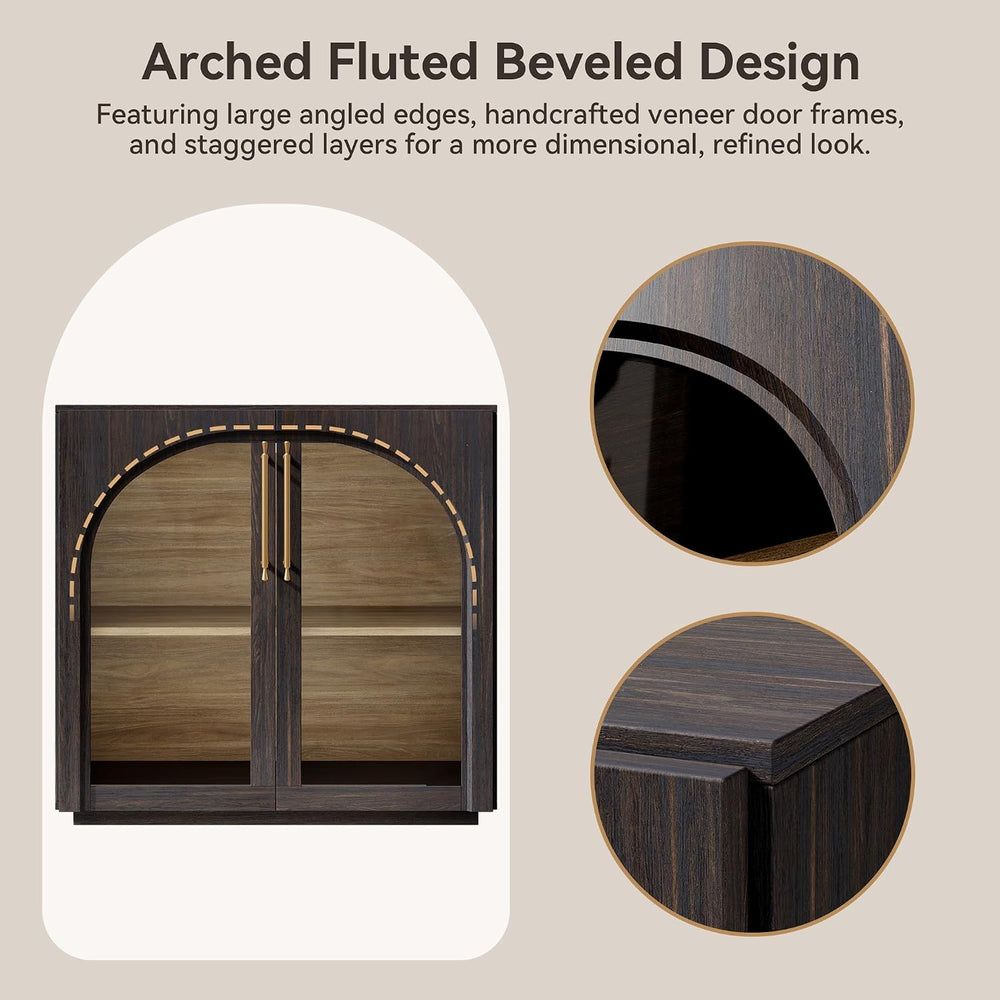 Buffet Cabinet with Glass Doors, 63'' W Arched Display Credenza