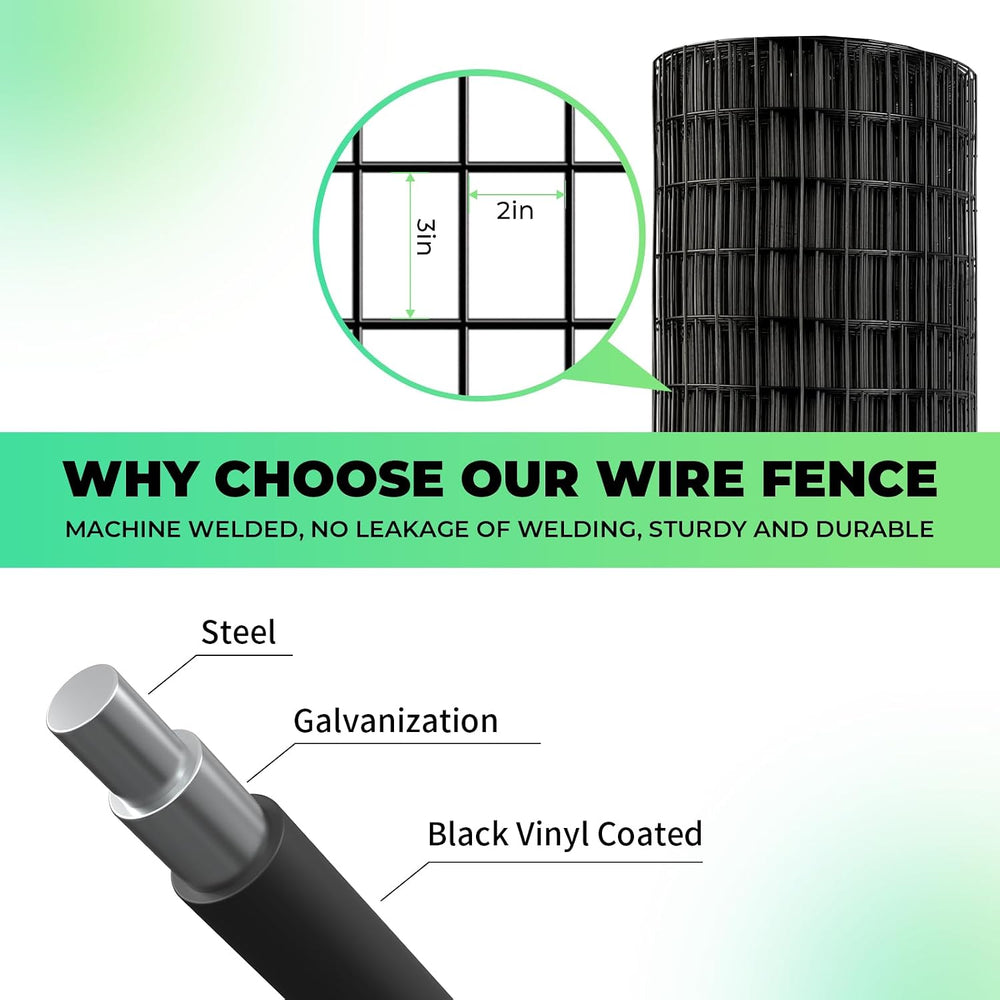 Garden Fence Black PVC Coated Welded Wire Fencing 24 Inch x 100 Foot, 2 Inch ...