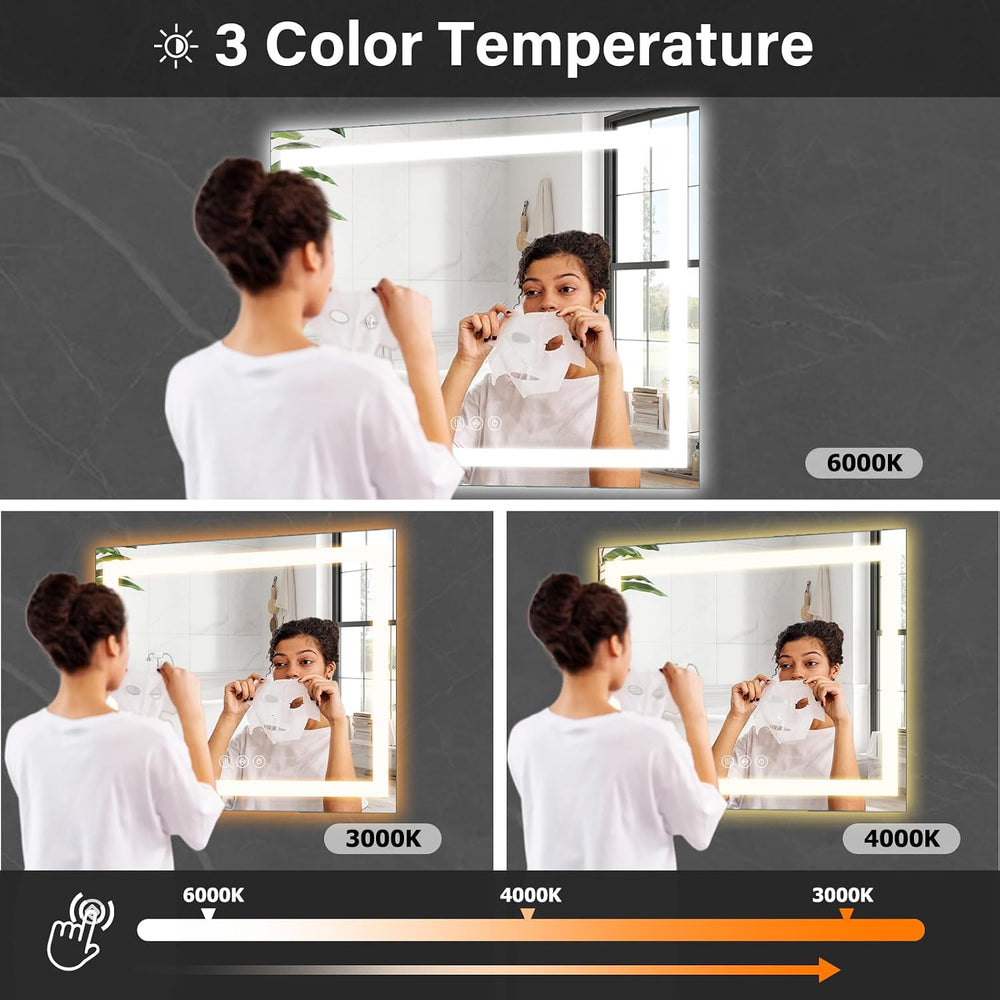 XRAMFY 47"X47" LED Bathroom Mirror, Backlit + Front Lit Wall Mirror