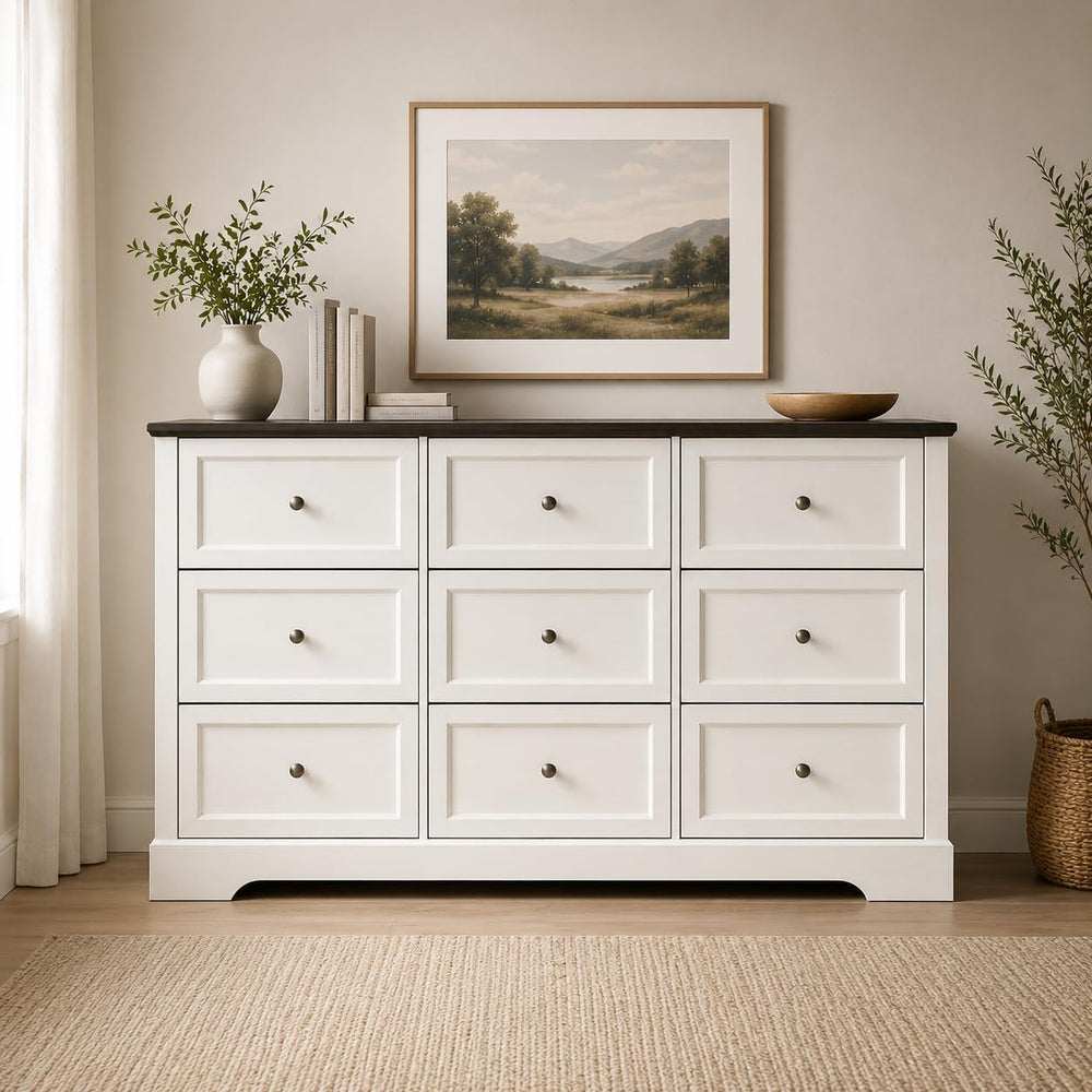LOUVIXA Farmhouse Bedroom Sets of 4, Including 9 Drawer Dresser, 5 Drawer Dre...