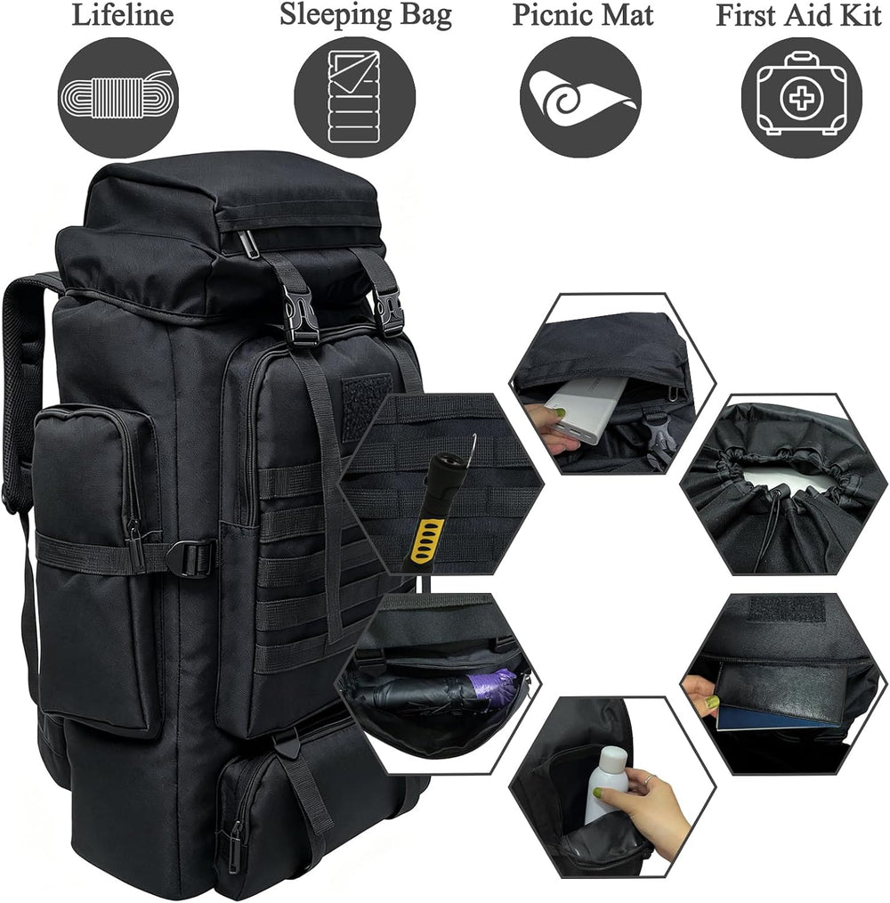 80L Hiking Backpack Camping Rucksack, 80 liters Large Capacity Outdoor Knapsa...