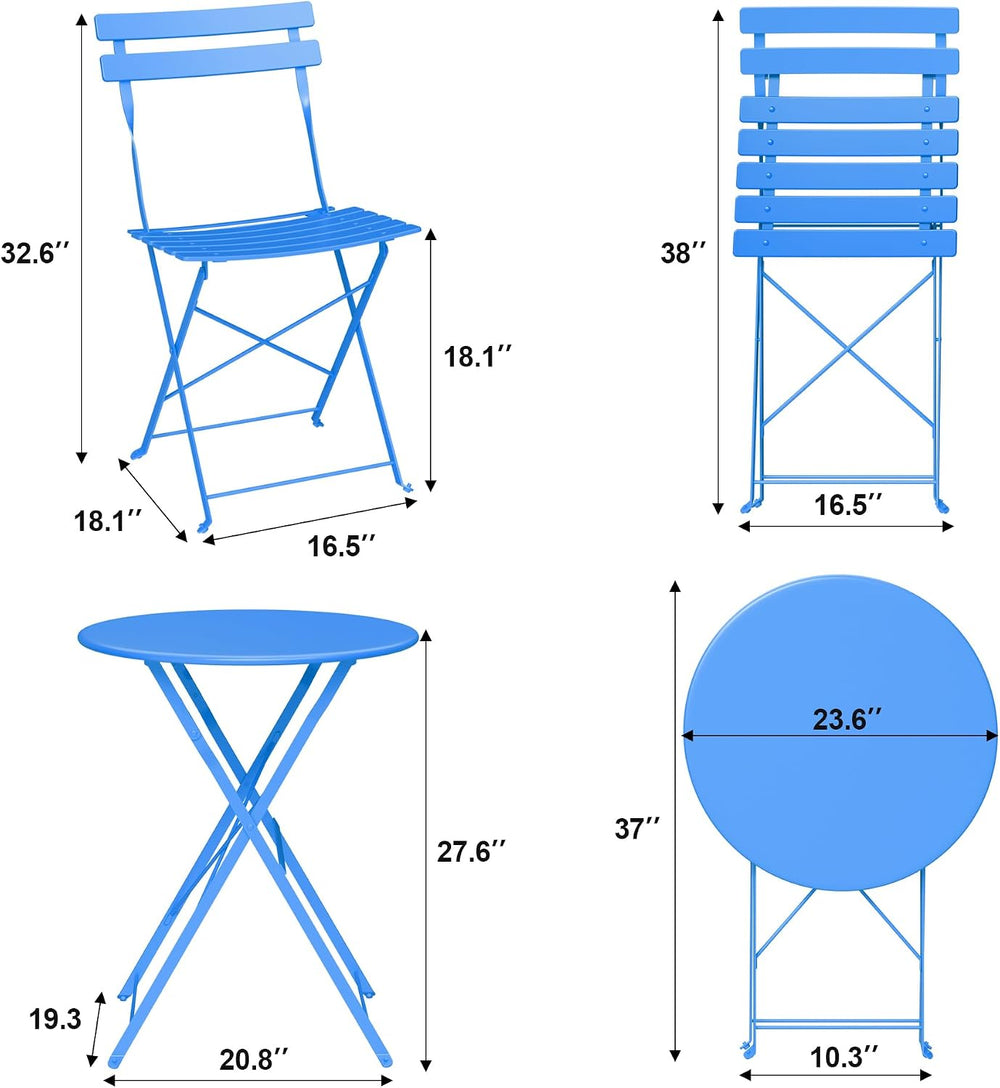 Premium Steel Frame Patio Bistro Set, 3-Piece Outdoor Folding Table and Chair...