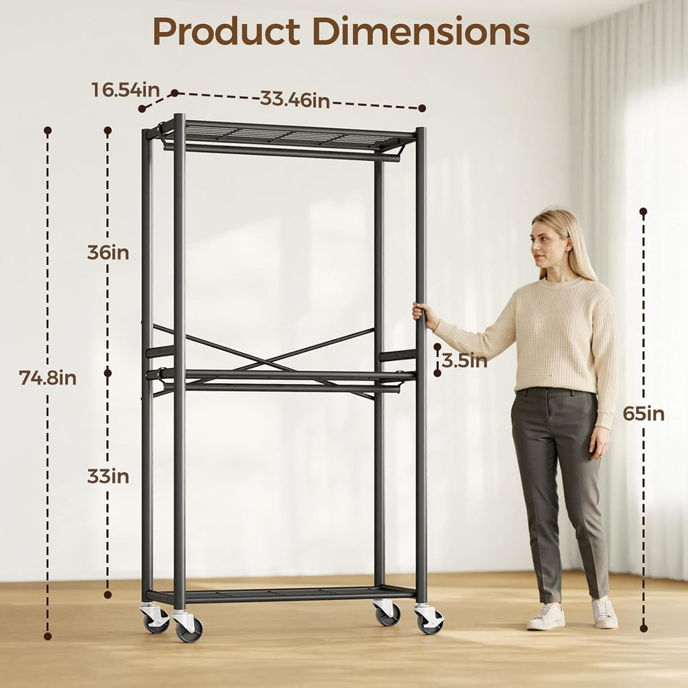 HYSEYY Rolling Clothes Rack Heavy Duty Clothing Rack for Hanging Clothes