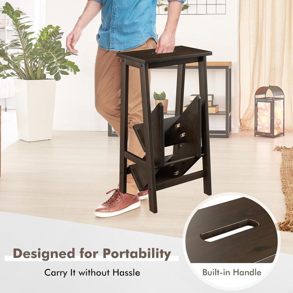Giantex 3 Tier Folding Step Ladder, Multifunction 3-in-1 Wood Step Stool, Dis...