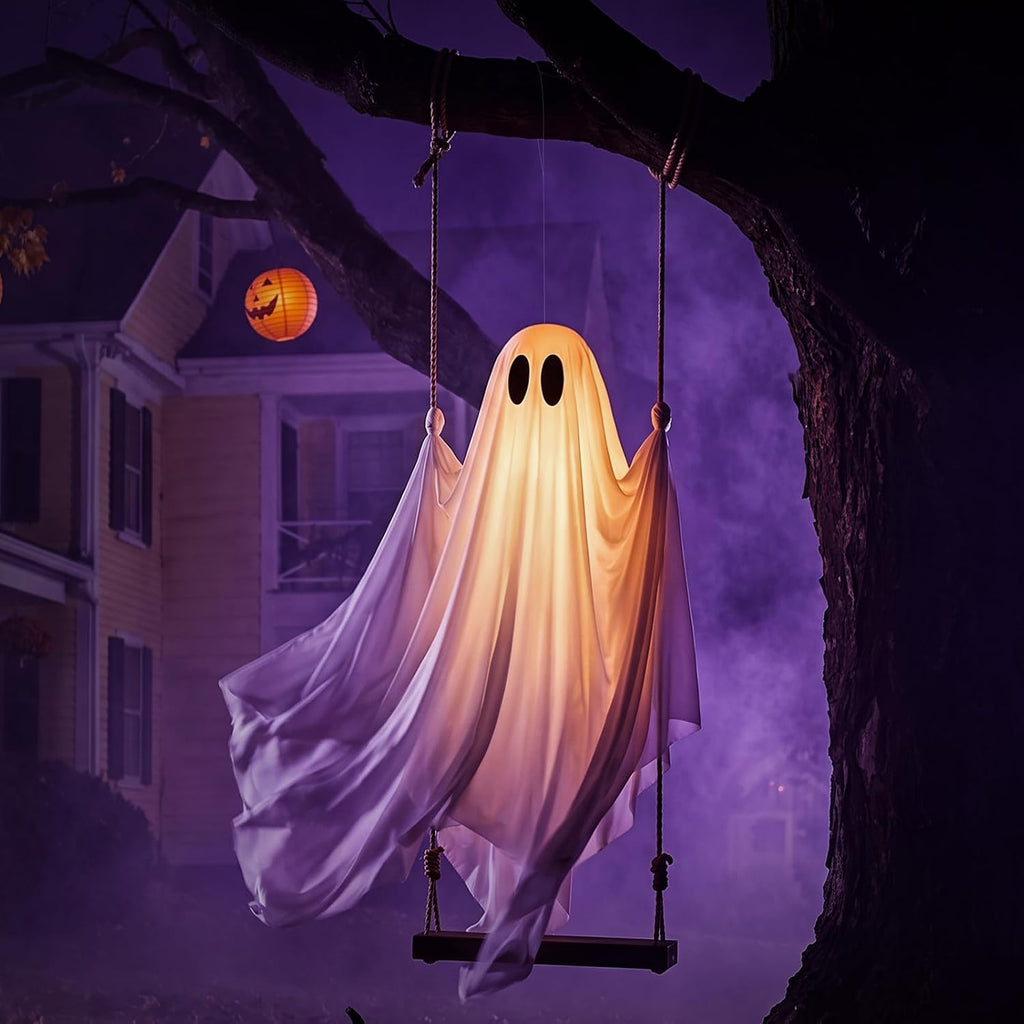 Large 5 FT Hanging Ghost Decor, Swing Ghost Halloween Decorations Outdoor