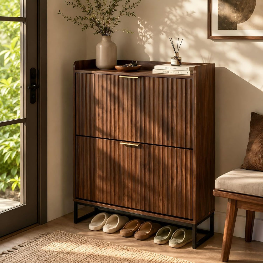 VINGLI Fluted Shoe Cabinet Storage for Entryway,Hidden Shoes Storage Cabinet ...