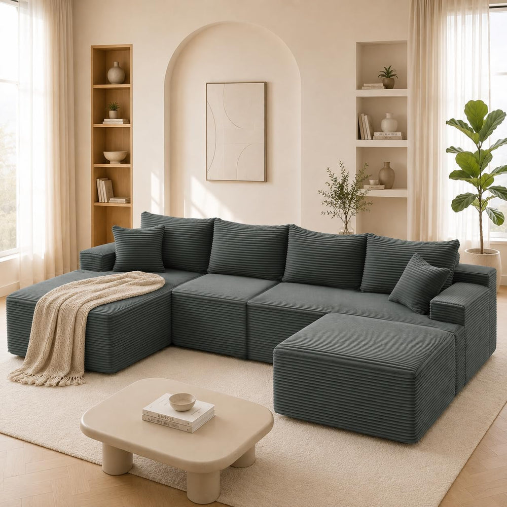 Mangodan 118'' Boneless Couch, U Shaped Couches for Living Room, Gray