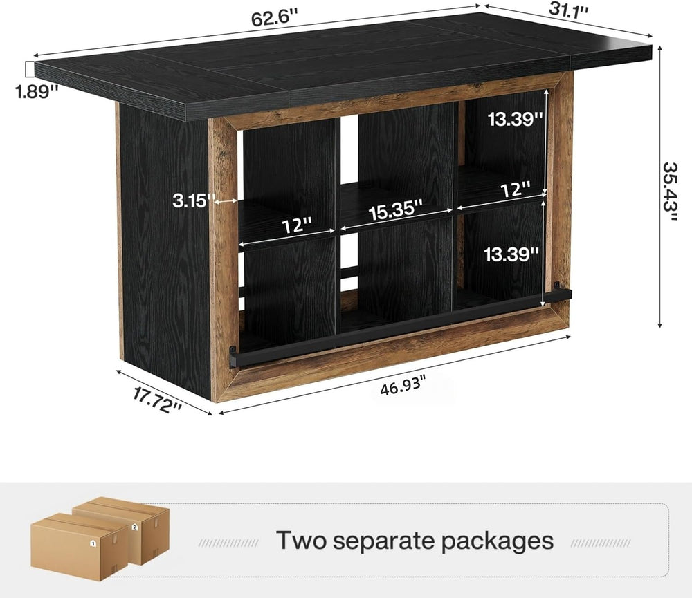 Tribesigns Kitchen Island with Storage, Farmhouse Island Bar, Black&Brown