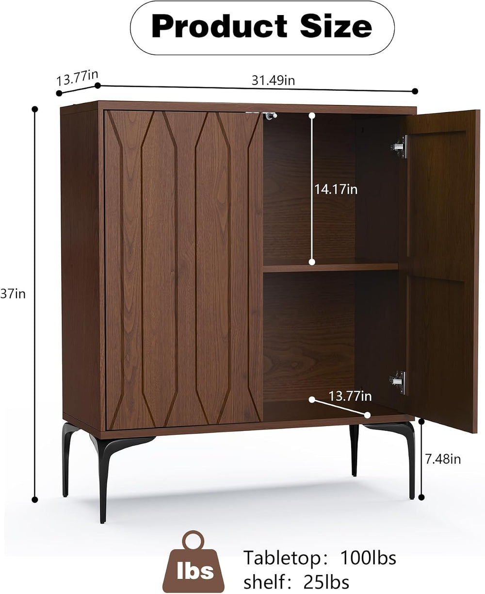 3More 3D Lattice Design 2 Door Accent Sideboard with Iron Legs,Walnut