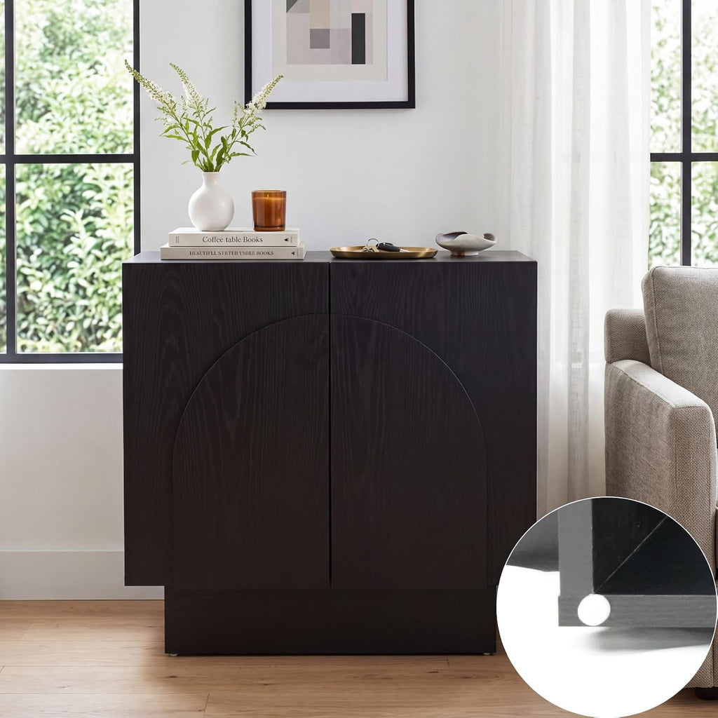 Ya-Home Black Sideboard Buffet Cabinet with Storage, 31.5” Modern Sideboard Cabinet with Arched Doors & Shelf, Farmhouse Accent TV Station Media Console Credenaza for Living Room Entryway