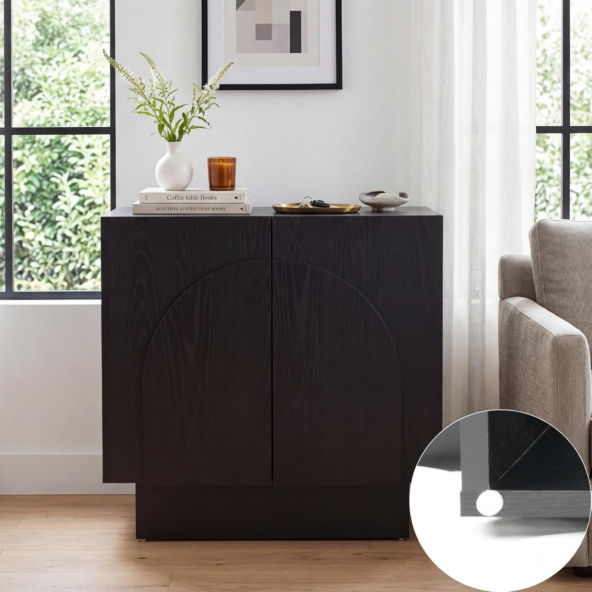 Ya-Home Black Sideboard Buffet Cabinet with Storage, 31.5” Modern Sideboard Cabinet with Arched Doors & Shelf, Farmhouse Accent TV Station Media Console Credenaza for Living Room Entryway
