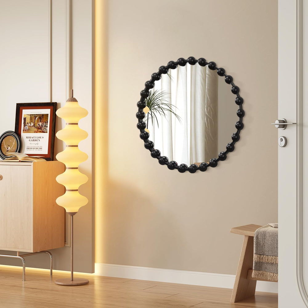 AAZZKANG Round Wall Mirror Black Metal Beaded Framed Large 20"