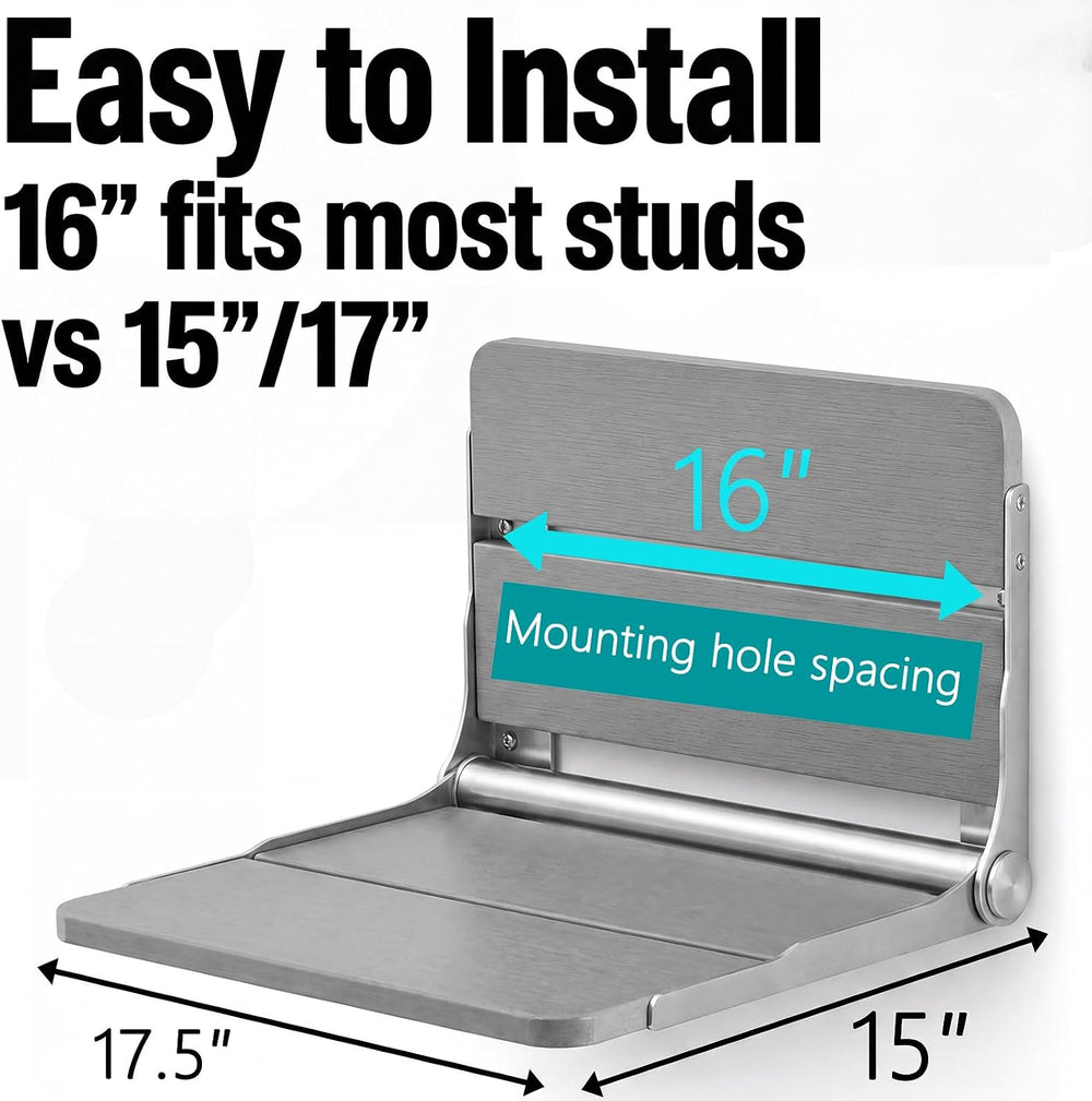 400 lbs Capacity Upgraded Wide Bracket Wall Mounted Folding Shower Seat, Heav...