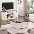 Hlivelood 66" Farmhouse TV Stand with Power Outlets for 75 Inch TVs, 33" Tall Entertainment Center with Storage Cabinets w/Adjustable Shelves, Rustic Large TV Media Console, Rustic White
